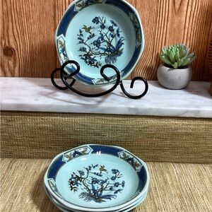 Vintage Adam’s Calyx Ware Ming Toi Elegant Blue Floral saucer bowls